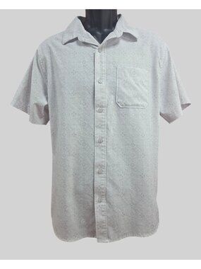 Travis Mathew Mens Grey Short-Sleeve Button-Up Shirt Medium Geometric Print